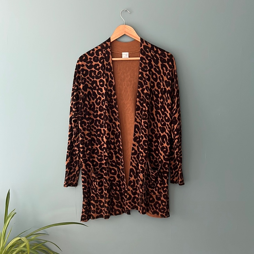 Terra & Sky Leopard Print Open Cardigan Sz 0x/14